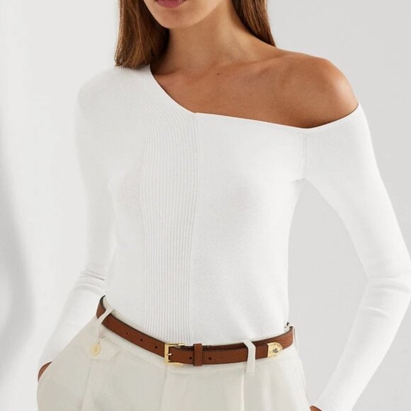 NWT Lauren Ralph Lauren Women's One-Shoulder Ribbed Sweater - White - size M - Picture 1 of 4